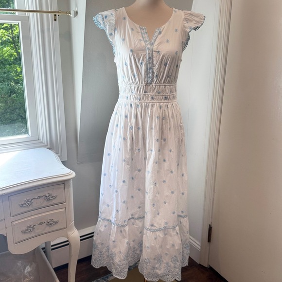Rachel Zoe Dresses & Skirts - Rachel Zoe Blue/White Cotton Maxi Dress Eyelet Flutter Sleeve Romantic | Size 8
